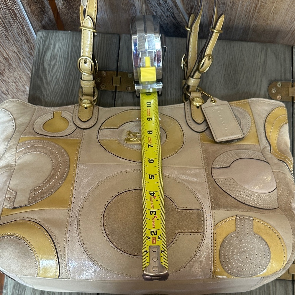 Coach 15748 Mia Inlaid Natural Multicolor Paten Leather Suede Tote Shoulder Bag - Picture 14 of 16